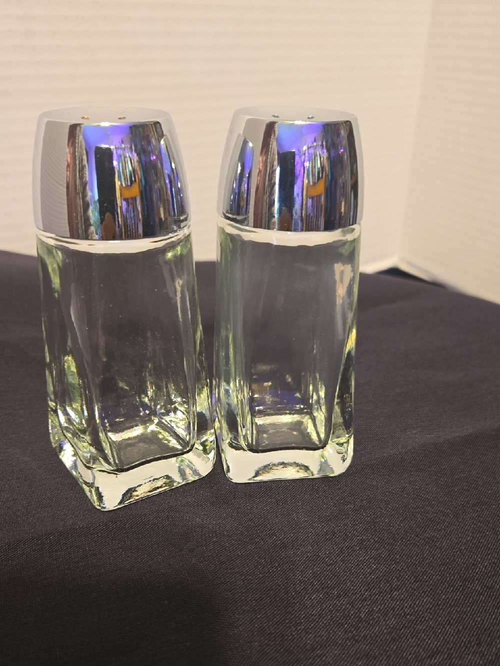Clear Glass Salt & Pepper Set with Silver Caps